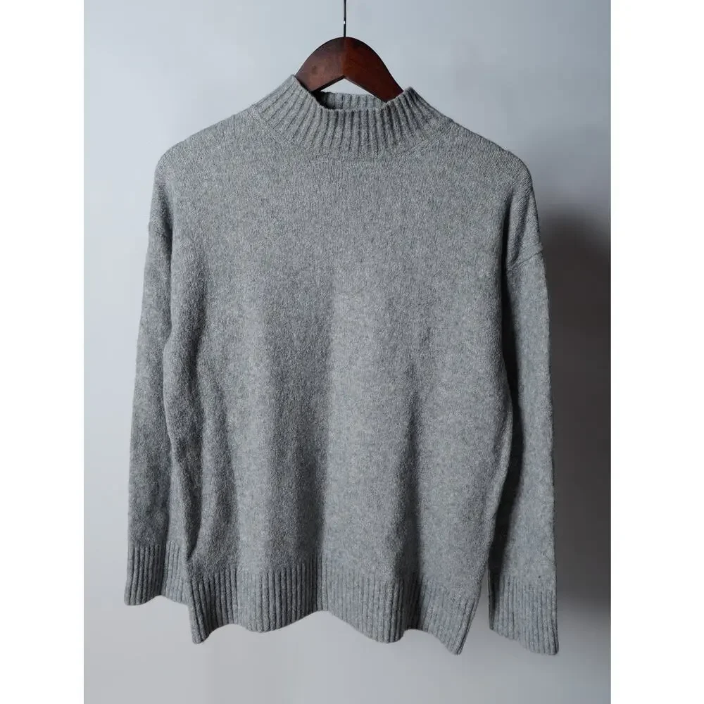 Everlane Mock Neck Gray Sweater in Plush Cotton Size L
